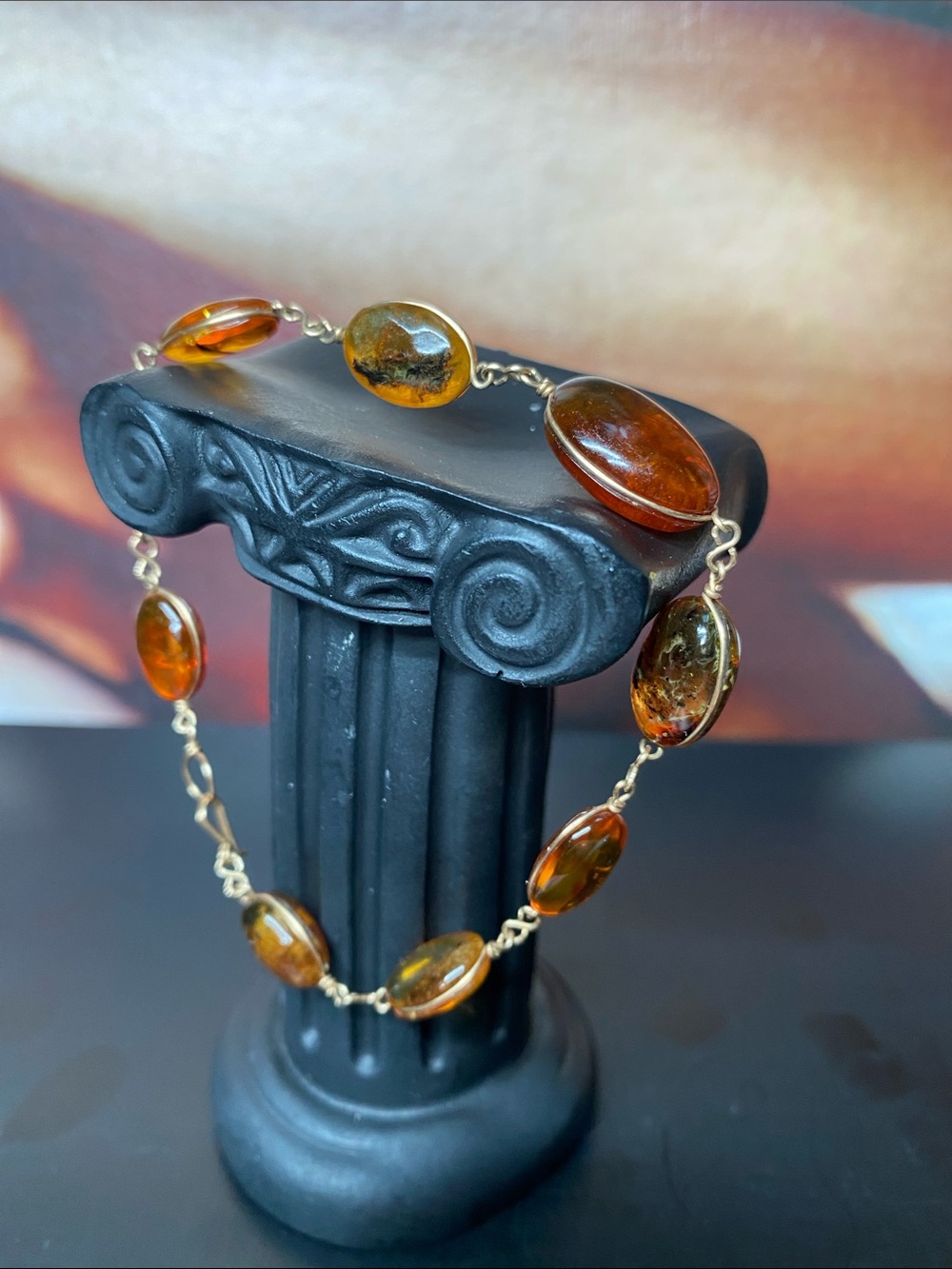 🍇Delicate  Baltic Amber Bracelet Gold Tone Wire Elegant Design Handmade